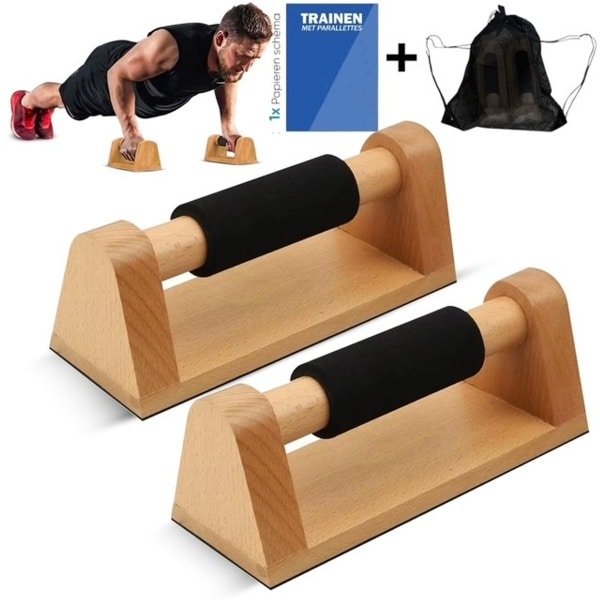 Houten Dip Bars - Parallettes - Calisthenics, Turnen & Fitness - Inclusief Rugtas & Trainingsschema - Push Up Bord - Opdrukken - Crossfit - Dip Station - Dip Bars Hoog - Overcoming Gravity - Push Up Grips - Core Trainer