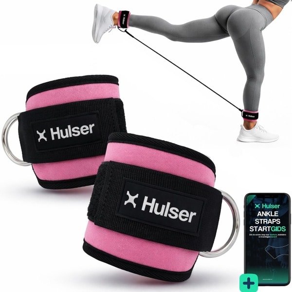Hulser Ankle strap - 2 Stuks - Met digitale startgids - Roze - Enkel straps - Enkelband Cuff - Fitness band - Krachttraining & Lifting met o.a. kickback
