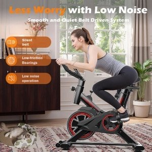 Indoor Fiets - Hometrainer - Fietstrainer - Fitnessfiets - Cardio Trainer - Verstelbare Weerstand - Stevig IJzeren Frame - Compact Design - Zwart/Rood
