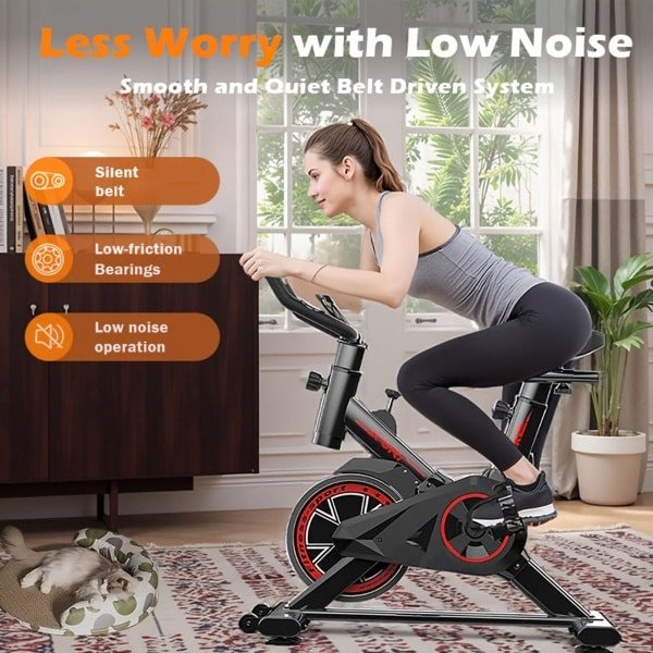 Indoor Fiets - Hometrainer - Fietstrainer - Fitnessfiets - Cardio Trainer - Verstelbare Weerstand - Stevig IJzeren Frame - Compact Design - Zwart/Rood