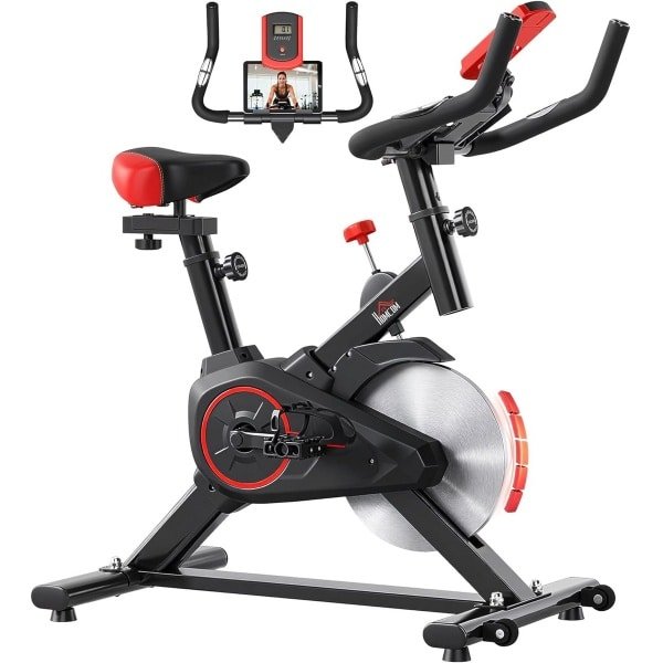 Indoor Fiets - Hometrainer Fitness - Cardio Training - Traploos Instelbaar - 102 x 47 x 114 cm - Zwart Rood