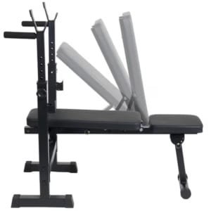 Inklapbare Halterbank - Verstelbare Rugleuning & Haltersteunen - Compacte Fitnessbank voor Thuis - Krachttraining Bench - Antislip - Max. 100 kg - Zwart - 110 x 61 x 108 cm