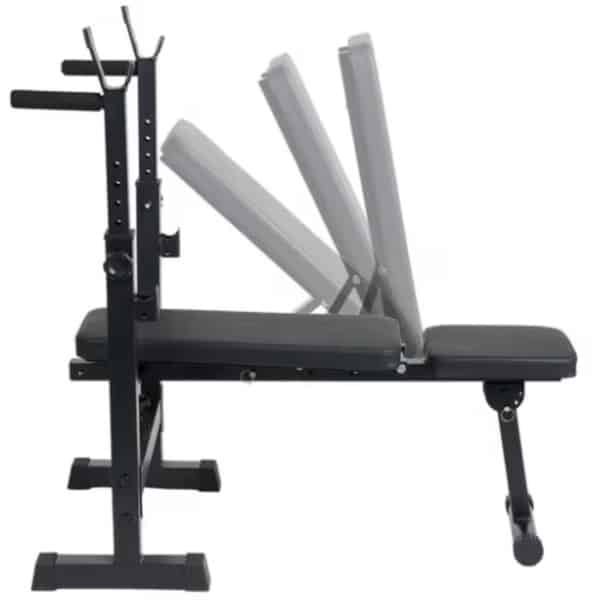 Inklapbare Halterbank - Verstelbare Rugleuning & Haltersteunen - Compacte Fitnessbank voor Thuis - Krachttraining Bench - Antislip - Max. 100 kg - Zwart - 110 x 61 x 108 cm