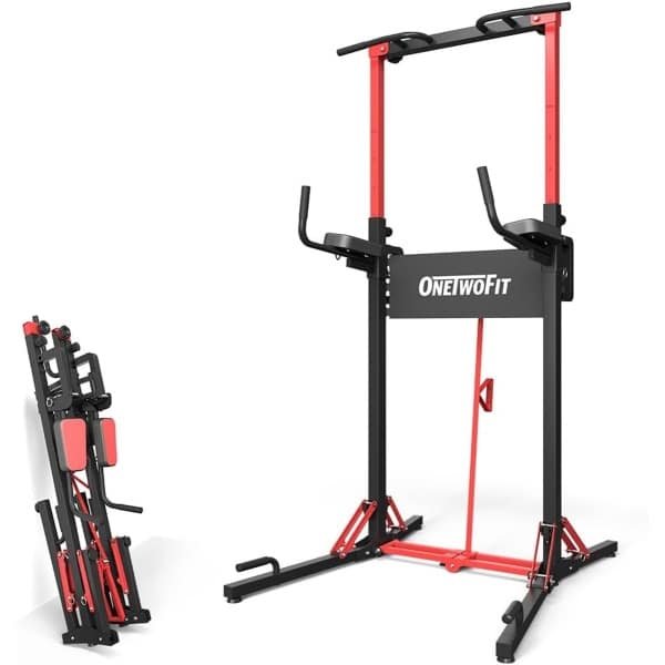Inklapbare Power Tower - Multifunctionele Dip Station - Optrekstang - Krachttrainer - Fitnessstation - Ruimtebesparend Ontwerp - Verstelbare Hoogte 127-220 cm
