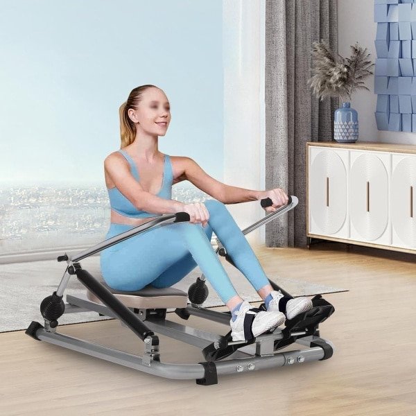 Inklapbare Roeimachine - Cardio Fitness - Thuis Trainen - Hydraulisch Verstelbaar - 106x66x10cm - Zilver Zwart