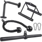 Kabel Trainingsaccessoires Set: Trainingsstang, Tricepsgreep en Roeihandvat voor Krachttraining en Thuissportschool