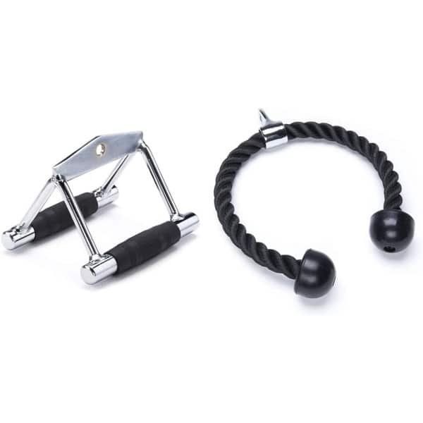 Kabelmachine Accessoire Set: Dubbele V-Bar en Triceps Touw voor Krachttraining