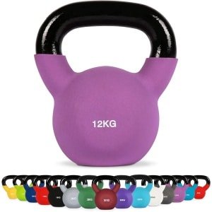 Kettlebell Training Gewicht - Krachtbal Fitness - Functionele Krachttraining - Neopreen Ommanteling - 12.5 kg - Paars