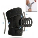 Kniebrace met Dubbele Compressiebanden - Patellabrace - 4-Laags Schokdempende Pad - Verstelbare Kniebandage met Zijsteunen - Zwart - Kniebrace Artrose - One Size - 1 Stuk - voor Fitness, CrossFit & Sporten