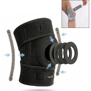 Kniebrace met Dubbele Compressiebanden - Patellabrace - 4-Laags Schokdempende Pad - Verstelbare Kniebandage met Zijsteunen - Zwart - Kniebrace Artrose - One Size - 1 Stuk - voor Fitness, CrossFit & Sporten
