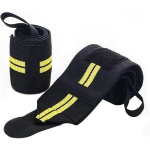 Krachttraining Lifting Straps met snelsluiting voor powerlifting en crossfit, geel gestreept, 2 stuks, mannen en vrouwen