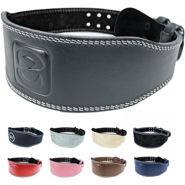 Krachttraining gewichtheffersriem voor deadlift en kniebuigingen zwart glad met kussen - maat L