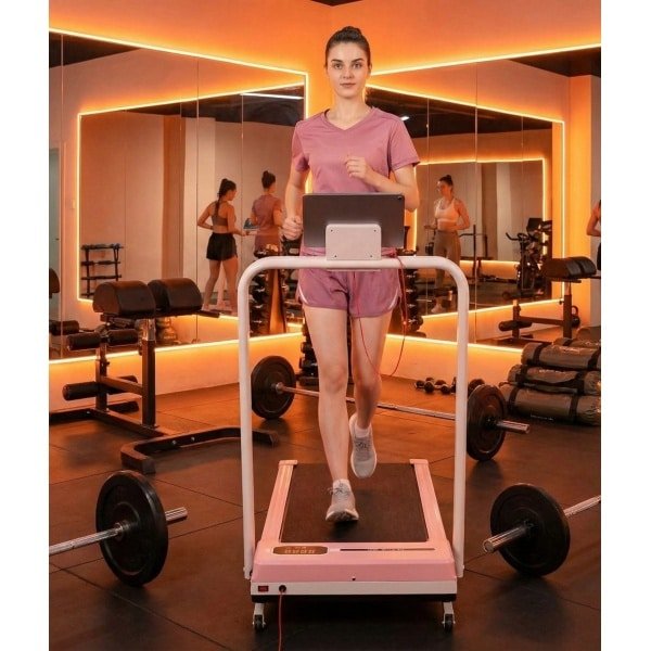 Loopband Inklapbaar met Helling - Walking Pad voor Thuis & Kantoor - 1-8 km/u - Compact Onder Bureau - Stil & Schokabsorberend - Roze - Designbest