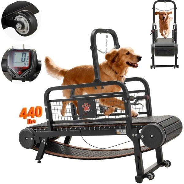 Loopband voor honden - Hondenloopband - Voor middelgrote/grote honden - Afmetingen 191 x 57 x 140 cm - Draagvermogen 199,58 kg - Traploze hoogteverstelling - Rem en wielen