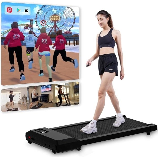 Loopband voor thuis onder bureau, 2.5HP draagbare loopmachine met APP & afstandsbediening, compacte, slanke loopband met 136 kg capaciteit, installatie-vrij