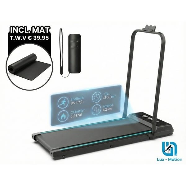 Lux-Motion Elektrische Loopband (1-10 km/u) 003 - Inklapbare Wandelband voor Thuis & Kantoor - Met Bluetooth & FitShow App - Inclusief Gratis Beschermmat (t.w.v. €39,95) - LED Display & Afstandsbediening