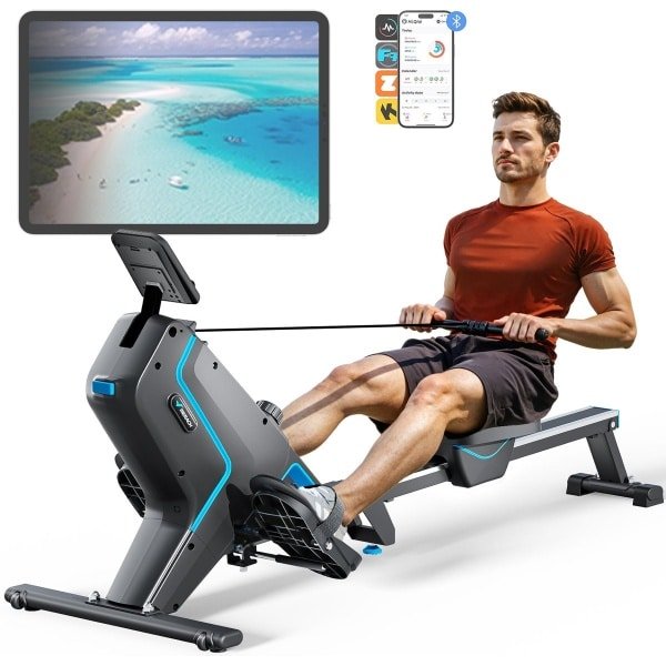 MERACH Roeimachine voor thuis - Inklapbaar roeitrainer - 16 weerstandsniveaus - LCD-display - Stille magnetische rem - Gepolsterd zitje - Exclusieve app en spellen - Kinomap compatibel - Eenvoudige montage - Geschikt voor full-body training