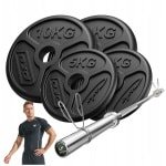 Marbo Sport - Olympische set van 45 kg - Professionele apparatuur voor krachttraining - Olympische stang van 180 cm en gietijzeren gewichten