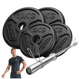 Marbo Sport - Olympische set van 45 kg - Professionele apparatuur voor krachttraining - Olympische stang van 180 cm en gietijzeren gewichten