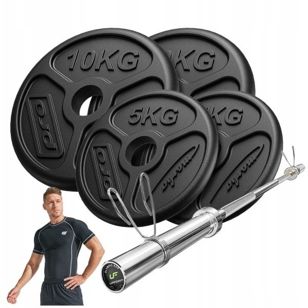 Marbo Sport - Olympische set van 45 kg - Professionele apparatuur voor krachttraining - Olympische stang van 180 cm en gietijzeren gewichten