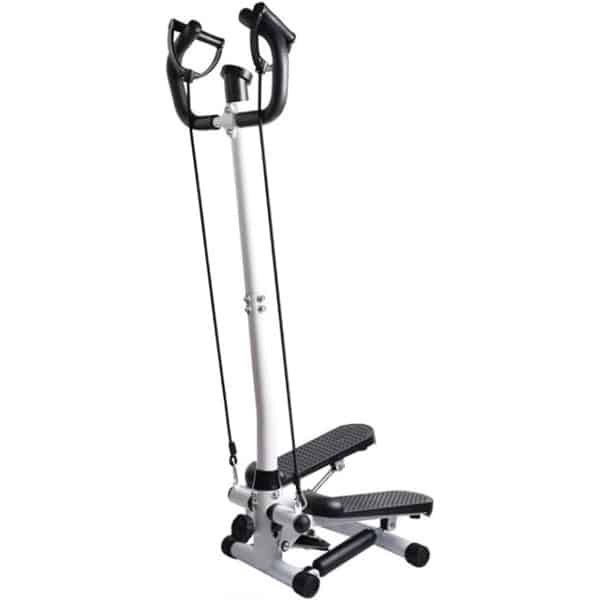 Mini Fitness Stepper - Hometrainer Met Touwen - Thuis Cardio Training - Hydraulische Demping - 112x34x29 cm - Wit Zwart