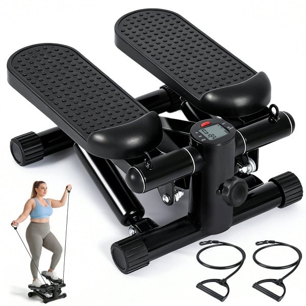 NETTLIFE Mini Stepper met Power Ropes & LCD Display - Verstelbare Weerstand - Fitnessapparaat voor Thuis & Kantoor - Cardio Training voor Benen en Armen