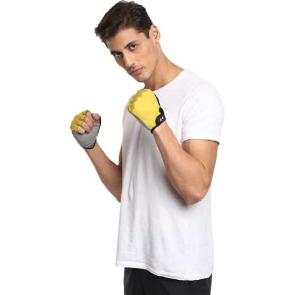 NIVIA Polyester Python Sports Gloves, (Yellow, Size - Large) | Material - Micro Fiber Suede | Weight Lifting Gloves | Exercise Gloves | Fingerless Grip Gloves | Fitness Gloves | Crossfit Gloves