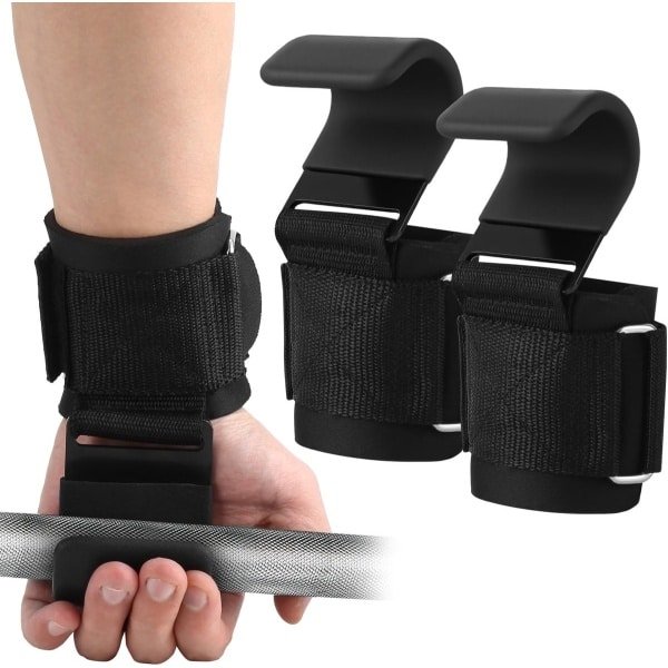 OIMG Power Grips - 2 Stuks - Hook Grips - Lifting Straps - Lifting Hooks - antislip - Weightlifting Hooks - Unisex - voor krachttraining, pull-ups, shrugs, geschikt voor bodybuilding, gewichtheffen, krachttraining en fitness - Zwart - Stijl 1