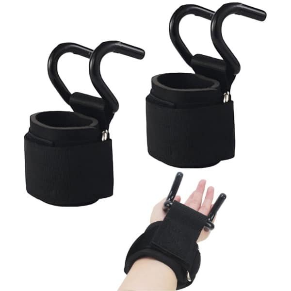 OIMG Power Grips - 2 Stuks - Hook Grips - Lifting Straps - Lifting Hooks - antislip - Weightlifting Hooks - Unisex - voor krachttraining, pull-ups, shrugs, geschikt voor bodybuilding, gewichtheffen, krachttraining en fitness - Zwart - Stijl 2