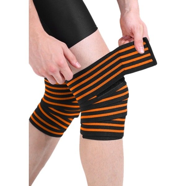 Oneay Kniebanden Powerlifting 2 Stuks - Elastische Knee Wraps voor Squats, Fitness en Krachttraining - Compressie Kniebandage met Sterke Ondersteuning - 170 cm - Oranje