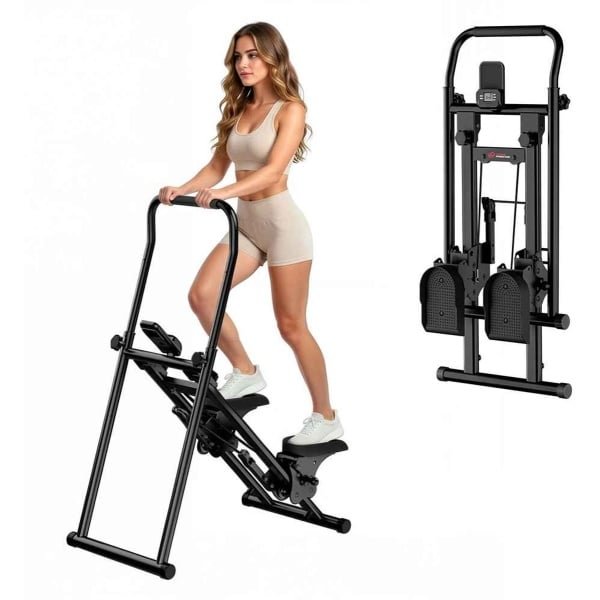 Opvouwbare trapstepper - verstelbare handgrepen en pedalen - driehoekig stalen frame - LCD-trainingsdisplay, cardio-trainer voor thuisgebruik