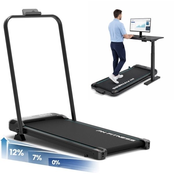 PH Fitness FitRunner Loopband - Walking Pad - 1-10 km/u - 2.5 PK - 2-Staps Incline (7% & 12%) - Bluetooth FitShow App - Inklapbaar - Afstandsbediening - Loopband voor Thuis - 130 kg