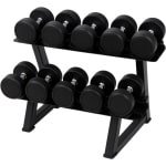 PH Fitness Ronde Dumbbell Voordeelset 2-10 KG (60 KG Totaal, 2 KG Stappen) met 2-laags rack - Round Dumbbells & Dumbells - Inclusief Dumbbell Rack - Compacte Set voor Krachttraining & Fitness