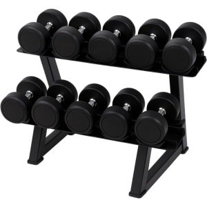 PH Fitness Ronde Dumbbell Voordeelset 2-10 KG (60 KG Totaal, 2 KG Stappen) met 2-laags rack - Round Dumbbells & Dumbells - Inclusief Dumbbell Rack - Compacte Set voor Krachttraining & Fitness