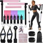 Pilates Bar Set met 6 Weerstandsbanden - Verstelbare Pilates Stang voor Volledige Lichaamstraining - Inclusief Handgrepen, Enkelbanden, Deuranker & Opbergtas - Voor Thuis, Gym, Yoga, Pilates & Krachttraining