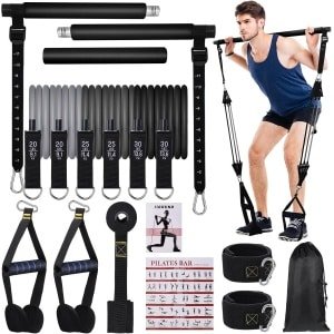 Pilates Stang Set met 6 Weerstandsbanden voor Krachttraining, Yoga en Fitness