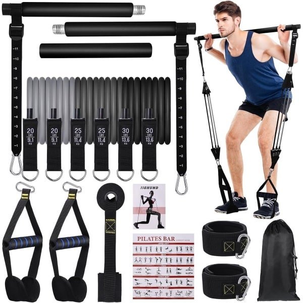 Pilates Stang Set met 6 Weerstandsbanden voor Krachttraining, Yoga en Fitness
