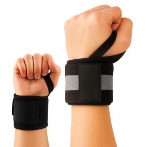 Polsbandages Fitness - Polssteun Wraps - Gewichtheffen Crossfit - Verstelbare Klittenband - 60 x 2.5 cm - Zwart Grijs