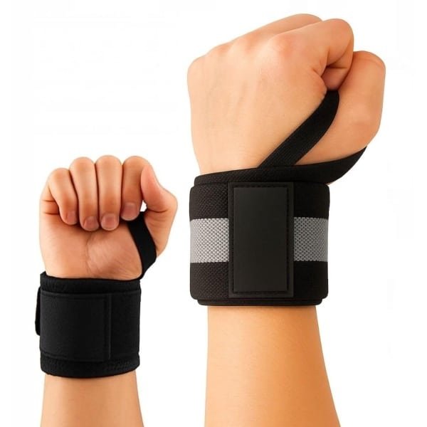 Polsbandages Fitness - Polssteun Wraps - Gewichtheffen Crossfit - Verstelbare Klittenband - 60 x 2.5 cm - Zwart Grijs