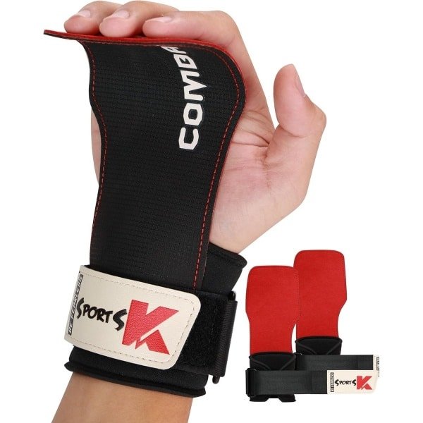 Polsbandages Gewichtheffen - Polssteun Lifting Straps - Krachttraining Fitness - Met Rubberen Pad - 10x5x1.5 cm - Zwart Rood