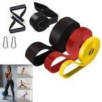 Premium 3-delige Weerstandsbanden Set - Fitness Elastiek met 3 Verschillende Weerstanden - Inclusief Handgrepen, Deuranker en Accessoires - Geschikt voor Crossfit, Powerlifting en Thuis Workouts - Inclusief Complete Oefengids voor Weerstandsbanden