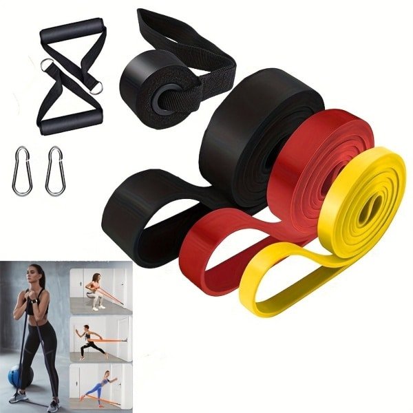 Premium 3-delige Weerstandsbanden Set - Fitness Elastiek met 3 Verschillende Weerstanden - Inclusief Handgrepen, Deuranker en Accessoires - Geschikt voor Crossfit, Powerlifting en Thuis Workouts - Inclusief Complete Oefengids voor Weerstandsbanden