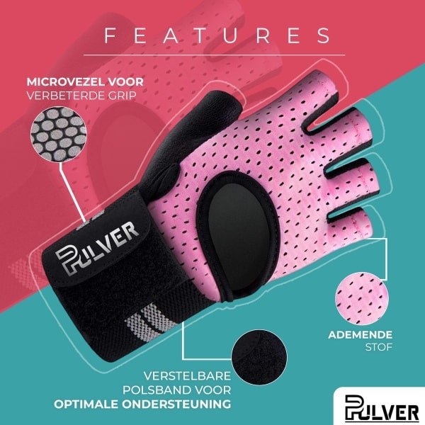 Pulver - Fitness Handschoenen - Heren & Dames - Krachttraining - Crossfit - sport handschoenen - Kracht - Roze - Sport Maat M