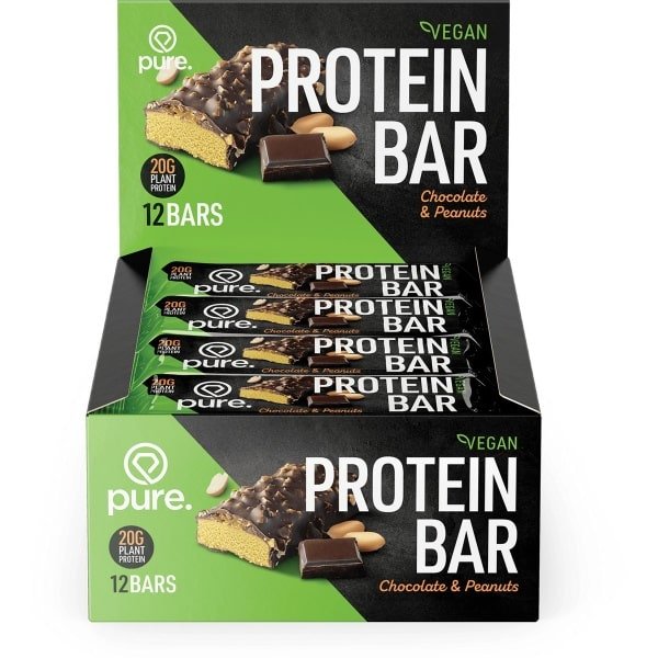 Pure. - Vegan Protein Bar - 20g eiwit - chocolade & pinda's - eiwitreep - eiwit snack - sport