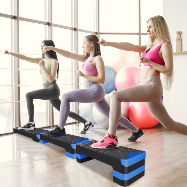 REDOM - Aerobics Stepbank - Verstelbare Hoogte - Antislip Oppervlak - Voor Cardio En Krachttraining - Kunststof - Blauw - 68,5 x 27,94 cm