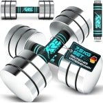 RE:SPORT Set van 2 halters van massief staal, 2,5/5/7,5/10 kg, korte halter met gewichten en schuimrubberen handgreep, fitness, korte halters, thuisgym, krachttraining en spieropbouw (turquoise, 2 x7,5kg)