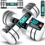 RE:SPORT Set van 2 halters van massief staal, 2,5/5/7,5/10 kg, korte halter met gewichten en schuimrubberen handgreep, fitness, korte halters, thuisgym, krachttraining en spieropbouw (turquoise, 2 x 5kg)