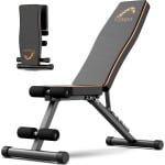 ROOTY Fitnessbank - Halterbank - Trainingsbank - Krachttraining - Opbouwvaar en Verstelbaar - Met trekkoord - Zwart/ Oranje - Tot 300kg