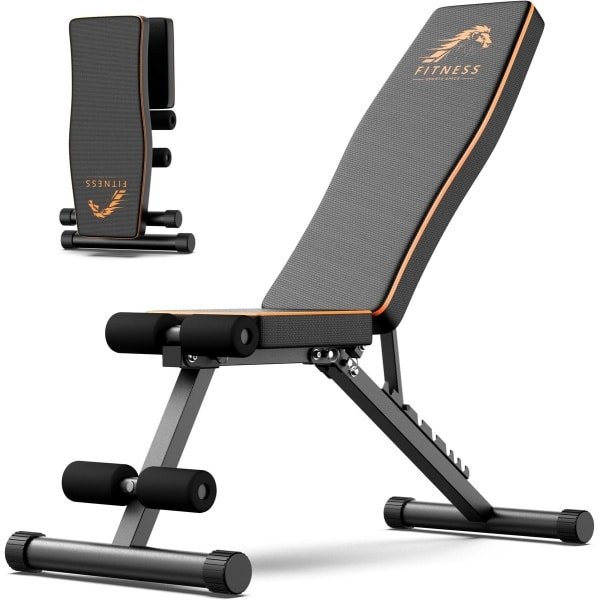 ROOTY Fitnessbank - Halterbank - Trainingsbank - Krachttraining - Opbouwvaar en Verstelbaar - Met trekkoord - Zwart/ Oranje - Tot 300kg