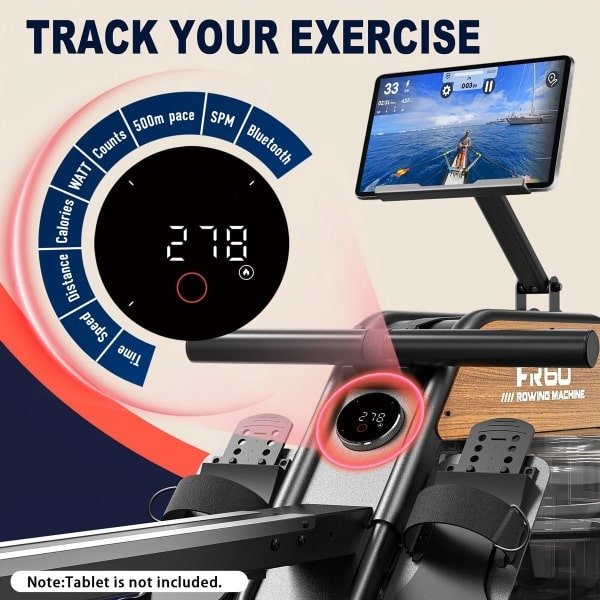 Roeimachine - Houten Roeitrainer - Waterroeier - Fitnessroeimachine - Cardio Roeier - Waterweerstand Systeem - Hout en Aluminium Design - 28L Waterreservoir